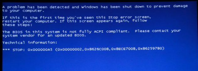 ошибка the bios in this system acpi compliant